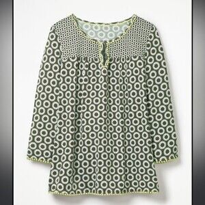Boden Tessa Geometric Green 3/4 Sleeve Jersey Top sz 4